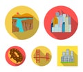 A megacity, a grand canyon, a golden gate bridge,donut with chocolate. The US country set collection icons in flat style