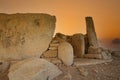 Megalith forms wall in neolithic temple