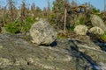 Megalithic stone -`seid`,  on mountain Vottovaara, Karelia, Russia. Royalty Free Stock Photo