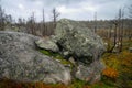 Megalithic stone -`seid`,  on mountain Vottovaara, Karelia, Russia Royalty Free Stock Photo