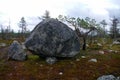 Megalithic stone -`seid`, on mountain Vottovaara, Karelia, Russia Royalty Free Stock Photo