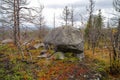 Megalithic stone -`seid`, on mountain Vottovaara, Karelia, Russia Royalty Free Stock Photo