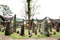 Megaliths or menhirs of Tana Toraja. Old torajan burial site in Bori village, Rantepao, Sulawesi, Indonesia.