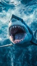 Megalodon, Giant Prehistoric Shark Swimming in Crystal-clear Water. Generative ai