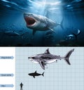 Megalodon vs. Great White Shark Ã¢â¬\' Size Comparison Royalty Free Stock Photo