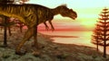 Megalosaurus dinosaur walking toward the ocean - Royalty Free Stock Photo