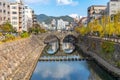 Megane Bridge (Spectacles Bridge) in sunny day with beautiful blue sky reflection on surface Royalty Free Stock Photo