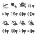 Megaphone in action icon set, vector eps10