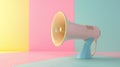 Megaphone in action, stock photo simplicity, minimalist pastel setting , clean sharp focus