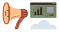 Megaphone and Analytics Dashboard Representing Marketing and Data in Cloud Environment Royalty Free Stock Photo