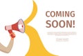 Megaphone announcement vector cartoon style illustration with speech bubble. Royalty Free Stock Photo