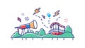 Megaphone Announcing Celebration Explosions Icon, vector design Generative AI Royalty Free Stock Photo