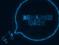 Megaphone banner with speech bubble and text binance coin. Plexus style of blue glowing dots and lines. Abstract