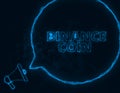 Megaphone banner with speech bubble and text binance coin. Plexus style of blue glowing dots and lines. Abstract