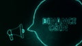 Megaphone banner with speech bubble and text binance coin. Plexus style of green glowing dots and lines. Abstract