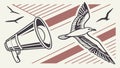 Megaphone and Bird Communication Vector Icon, vector design Generative AI Royalty Free Stock Photo