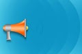 Megaphone on a blue background with waves. Copy space. Place for text. Announcements. Advertising.Search. Business.