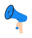 Megaphone ( blue color ) with hand vector illustration