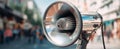 The megaphone in a bustling urban environment for public announcements..AI generated image Royalty Free Stock Photo