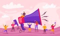 Megaphone and characters people. Marketing, business promotion, advertising, call through the horn, online alerting. Royalty Free Stock Photo