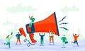 Megaphone and characters people. Marketing, business promotion, advertising, call through the horn, online alerting. Royalty Free Stock Photo