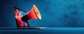The Megaphone Emerging from a Laptop in a Creative Digital Concept.AI generated image Royalty Free Stock Photo