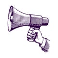 Megaphone engraving. Propaganda retro concept Royalty Free Stock Photo