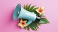 megaphone with flowers floating outside