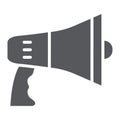 Megaphone glyph icon, announcement and loudspeaker, bullhorn sign, vector graphics, a solid pattern on a white