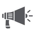 Megaphone glyph icon, announcement and speaker, loudspeaker sign, vector graphics, a solid pattern on a white background