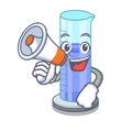 With megaphone graduated cylinder with on mascot liquid