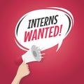 Megaphone Hand, business concept with text Interns Wanted