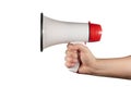 megaphone in hand isolated on white side view Royalty Free Stock Photo
