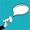 Empty place. Megaphone in hand a message blue color Vector EPS 10 Royalty Free Stock Photo