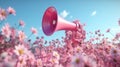 pink megaphone with flowers floating outside