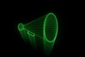 Megaphone in Hologram Wireframe Style. Nice 3D Rendering