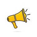 Megaphone icon. Loud announce. Yellow loudspeaker sign. Shout in speaker. Bullhorn alert. Noise speaker. Speak news announcement. Royalty Free Stock Photo