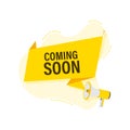 Megaphone label with coming soon. Megaphone banner.