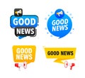 Megaphone label set with text good news. good news announcement banner Royalty Free Stock Photo