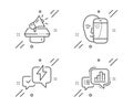 Megaphone, Lightning bolt and Face biometrics icons set. Graph chart sign. Vector