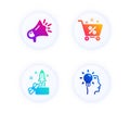 Megaphone, Loan percent and Innovation icons set. Idea sign. Brand advertisement, Shopping cart, Crowdfunding. Vector