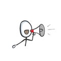 Megaphone loud speaker announcement. bullhorn shout out. loud-hailer message. Hand drawn. Stickman cartoon. Doodle sketch, Vector Royalty Free Stock Photo