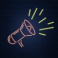 Megaphone, loudspeaker in neon style. Vector illustration design Royalty Free Stock Photo