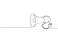 Megaphone, loudspeaker one line art. Continuous line drawing of broadcasting, speaker, loudspeaker, advertising