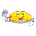 With megaphone mango slices isolated on the mascot Royalty Free Stock Photo