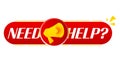 Megaphone with need help on white background. Megaphone banner. Web design. Vector Royalty Free Stock Photo