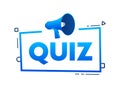 Megaphone with Quiz speech bubble banner. Promotion and advertising label. Vector stock illustration