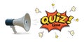 Megaphone with quiz time speech alert bubble, business banner, contest game competition