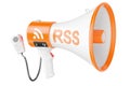 Megaphone with RSS logo podcast, 3D rendering Royalty Free Stock Photo