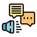 Megaphone sending sound waves to speech bubbles communicating a message